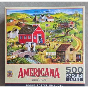 MasterPieces Americana School Days 500pc Bob Pettes Complete Geese Horses Flag
